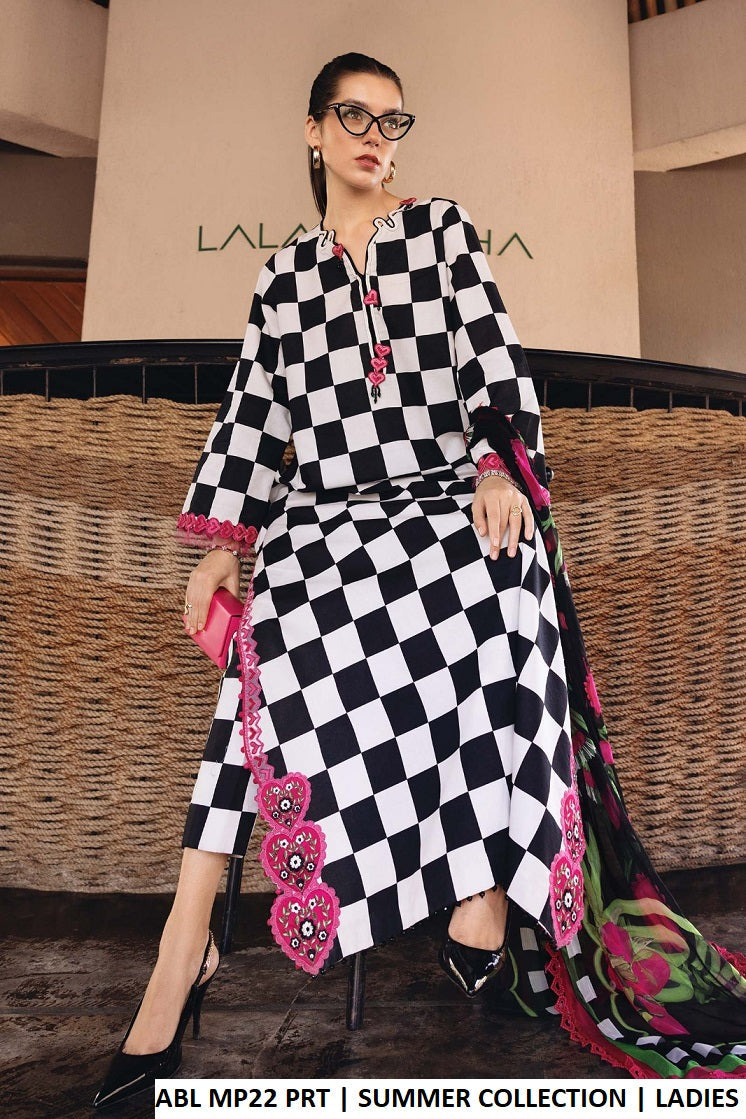 Poly lawn straight shirt printed - Pakistani women's casual summer outfit with digital print silk dupatta front view