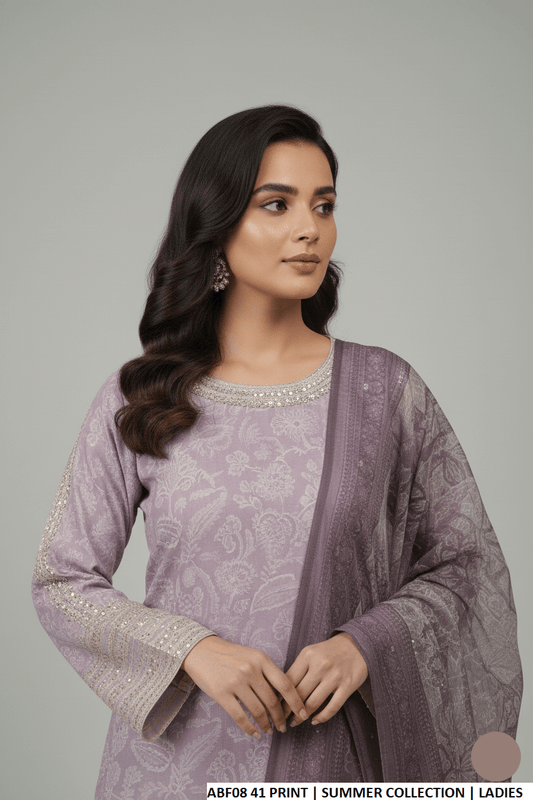 Lawn straight printed shirt - Pakistani women's casual summer outfit with digital print dupatta front view
