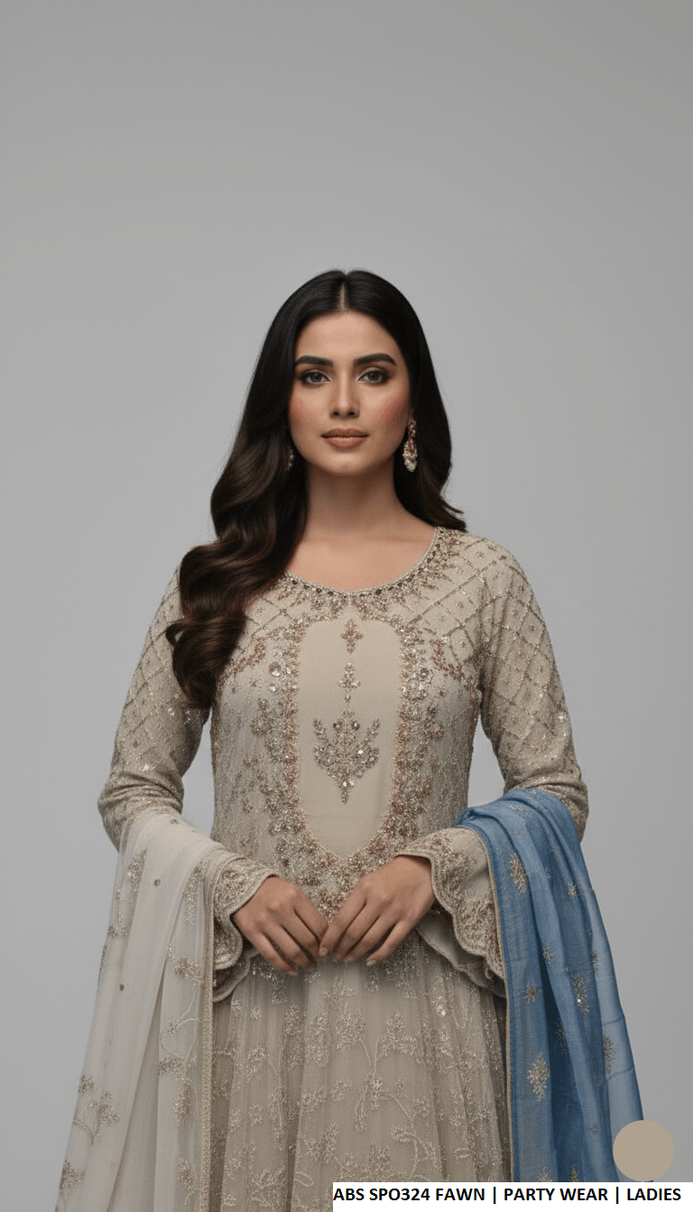 Fawn chiffon Pakistani women's straight shirt with plazo side view
