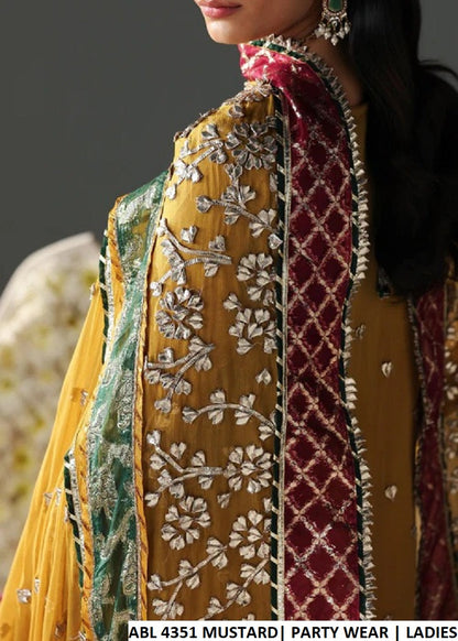 Pakistani women's mustard chiffon straight shirt plazo detail view