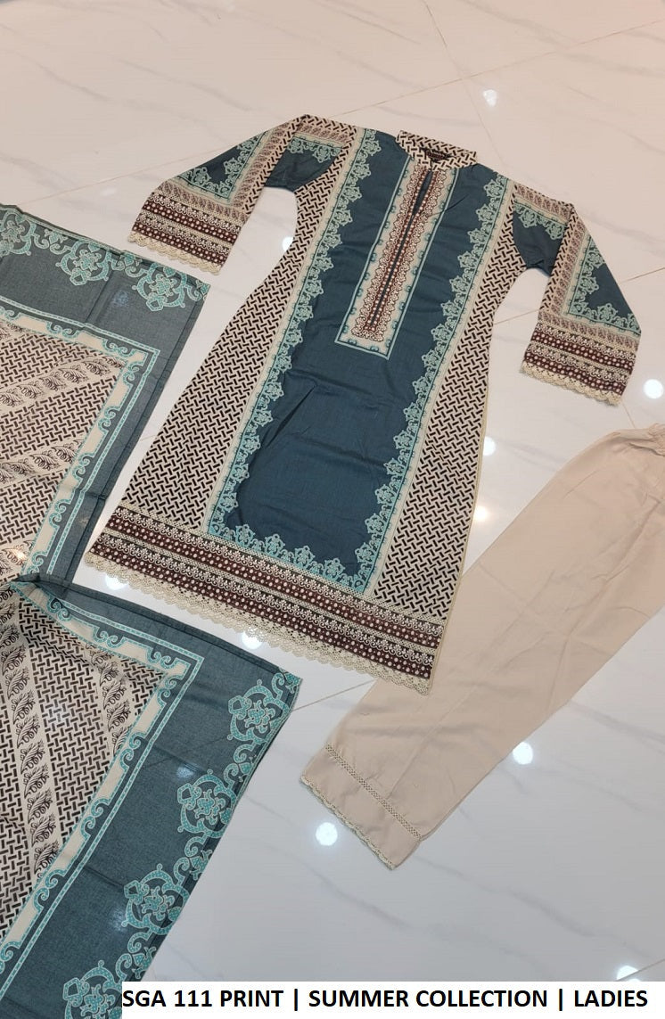 Pakistani women's lawn A-Line printed casual outfit back view
