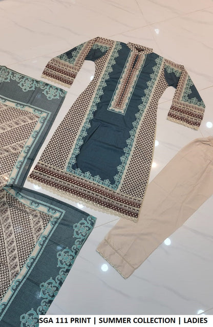 Pakistani women's lawn A-Line printed casual outfit back view