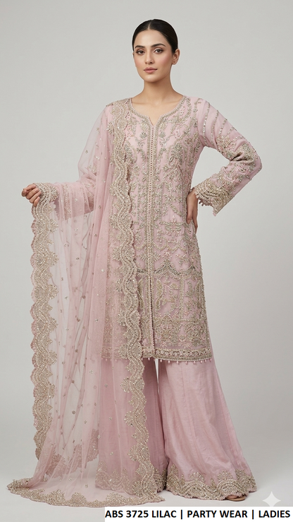 ABS 3725 LILAC - Lilac Organza Straight 3-Piece Women's Pakistani Suit