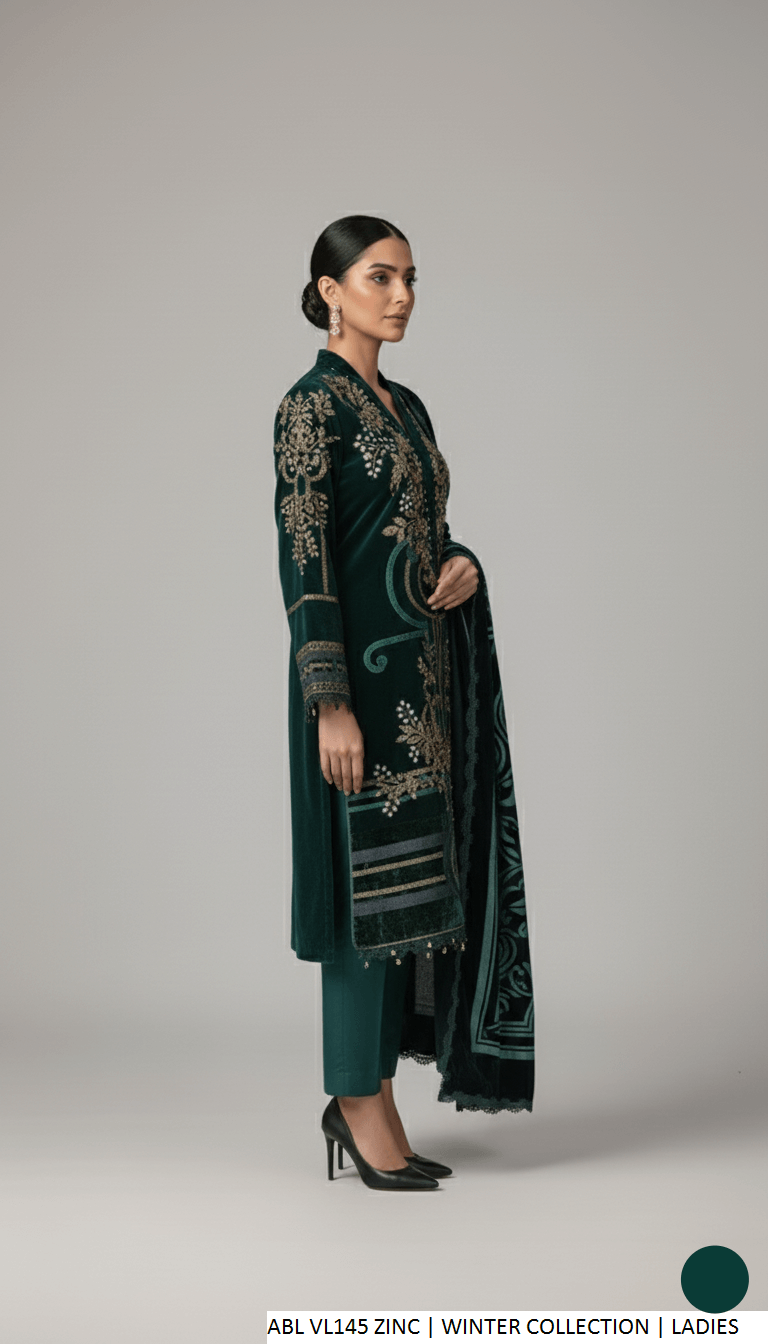 Pakistani women's zinc grey velvet A-Line shirt back view