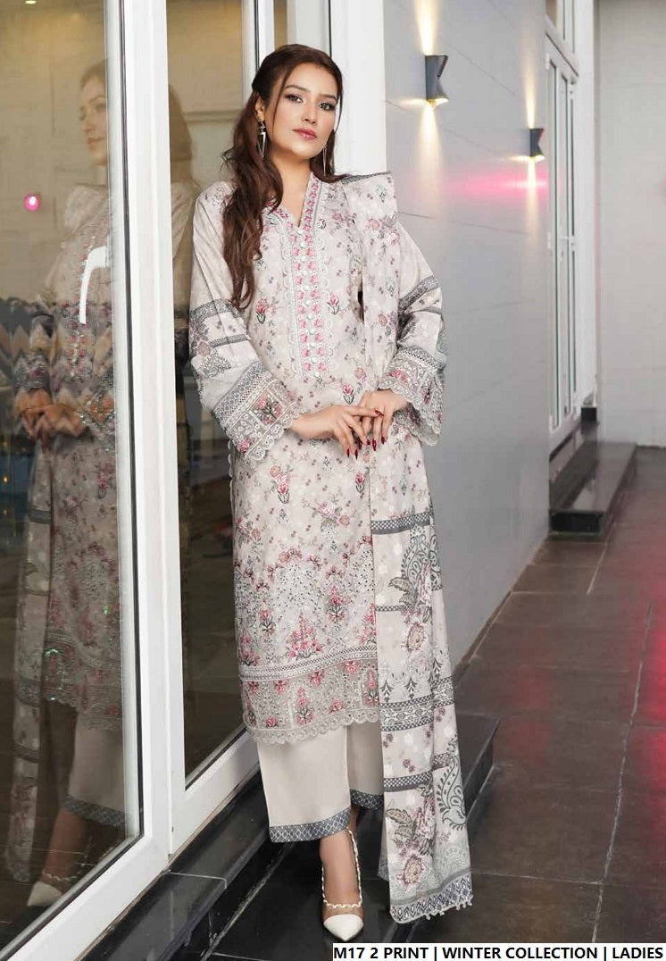 Lawn A-Line printed shirt - Pakistani women's casual summer outfit with cotton trouser and lawn dupatta front view