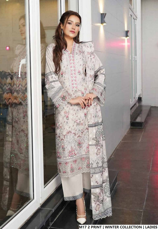 Lawn A-Line printed shirt - Pakistani women's casual summer outfit with cotton trouser and lawn dupatta front view