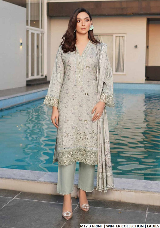 Lawn A-Line printed shirt - Pakistani women's casual summer outfit with cotton trouser and lawn dupatta front view