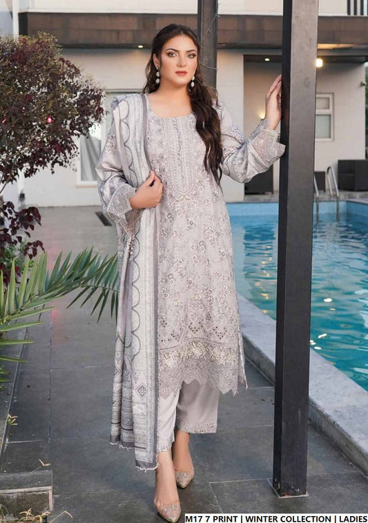 Lawn A-Line printed shirt - Pakistani women's casual summer outfit with cotton trouser and lawn dupatta front view