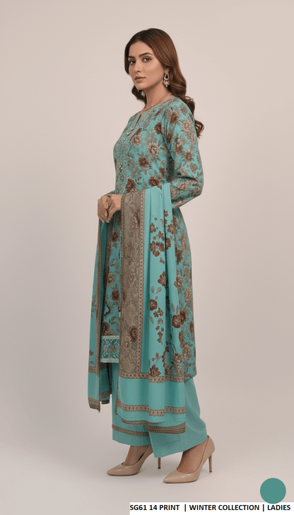 Pakistani women's lawn A-Line printed casual outfit back view
