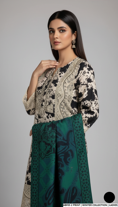 Pakistani women's khaddar printed 2-piece casual winter suit back view