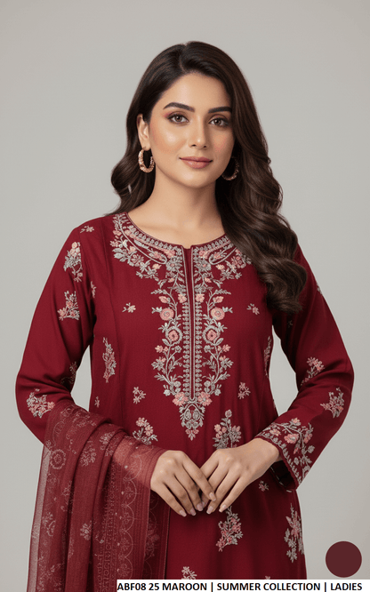 Maroon cotton Pakistani women's straight shirt with farshi shalwar side view