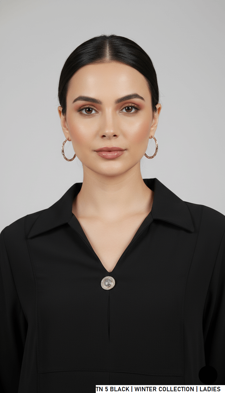 Black jacquard Pakistani women's short shirt with plazo back view