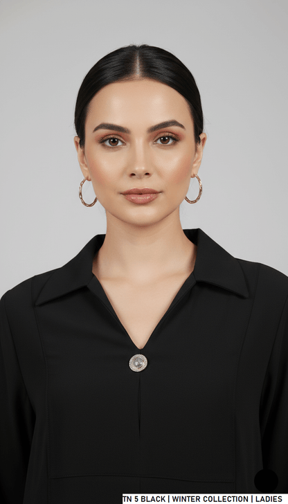 Black jacquard Pakistani women's short shirt with plazo back view