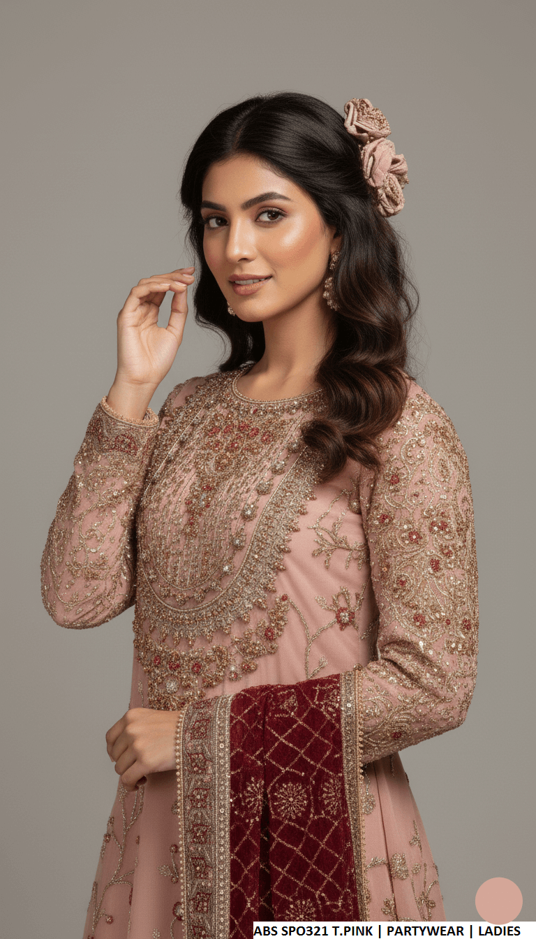 Tea pink chiffon Pakistani women's straight shirt with plazo side view