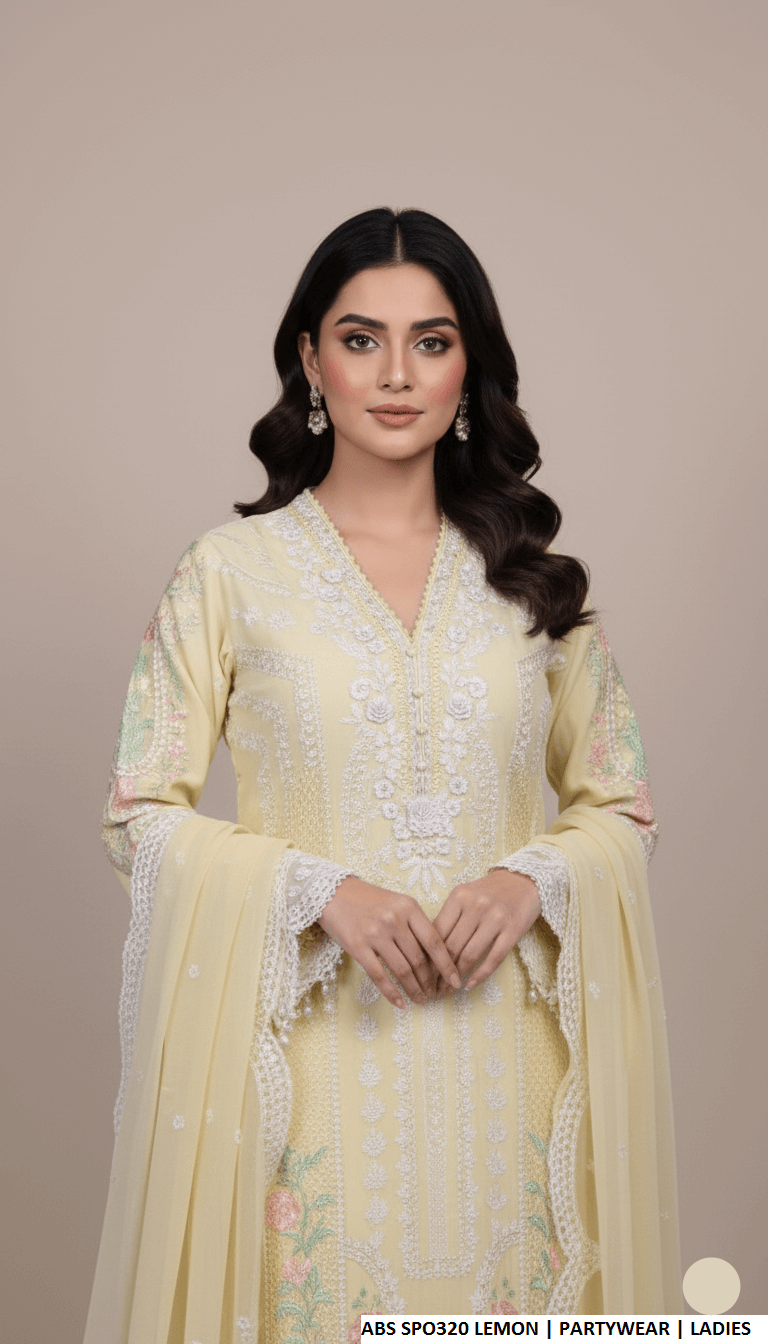 Lemon yellow chiffon Pakistani women's straight shirt with plazo side view