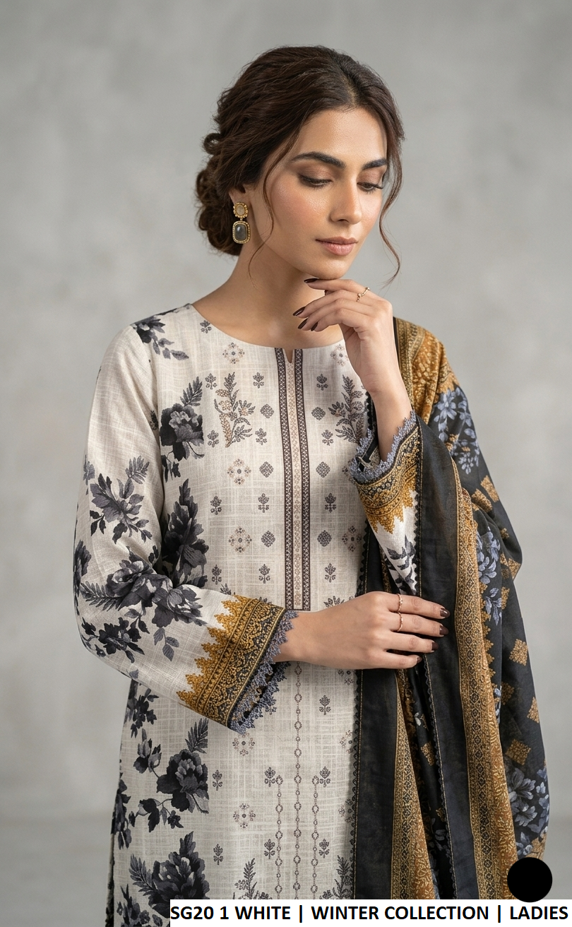 White khaddar Pakistani women's straight shirt side view