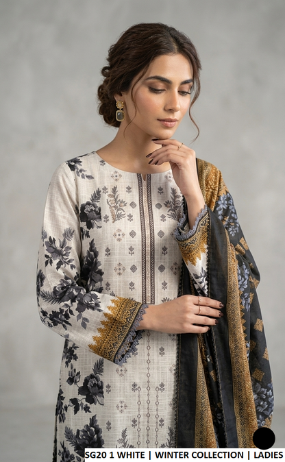 White khaddar Pakistani women's straight shirt side view