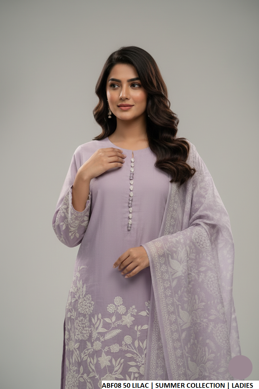 Lilac cotton Pakistani women's straight shirt with plazo side view