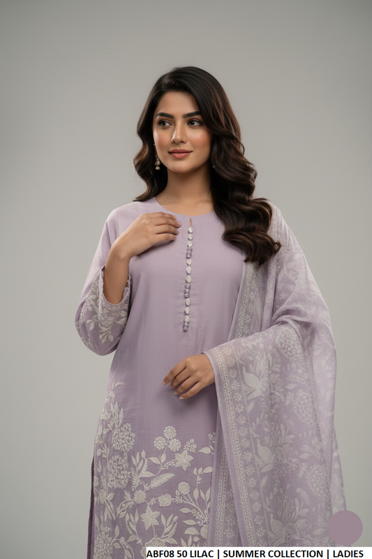 Lilac cotton Pakistani women's straight shirt with plazo side view
