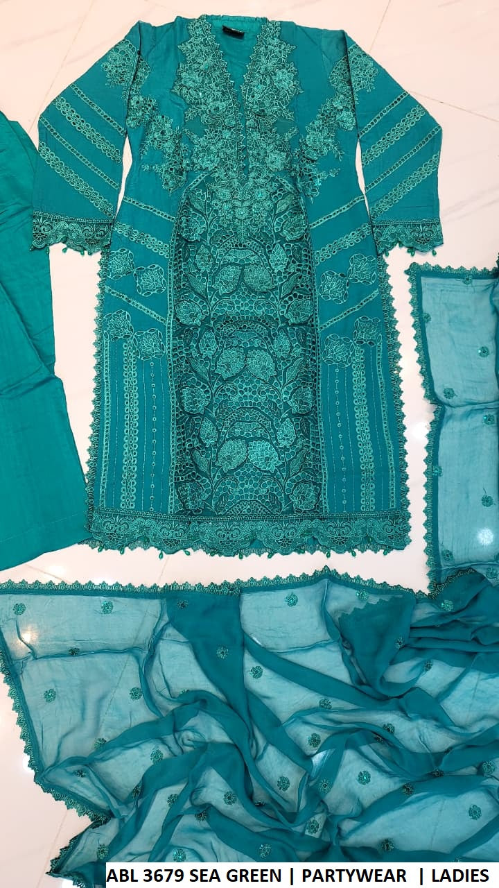 ABS 3679 SEA GREEN - Sea Green Chiffon Ready to Wear 3-Piece Women's Pakistani Suit