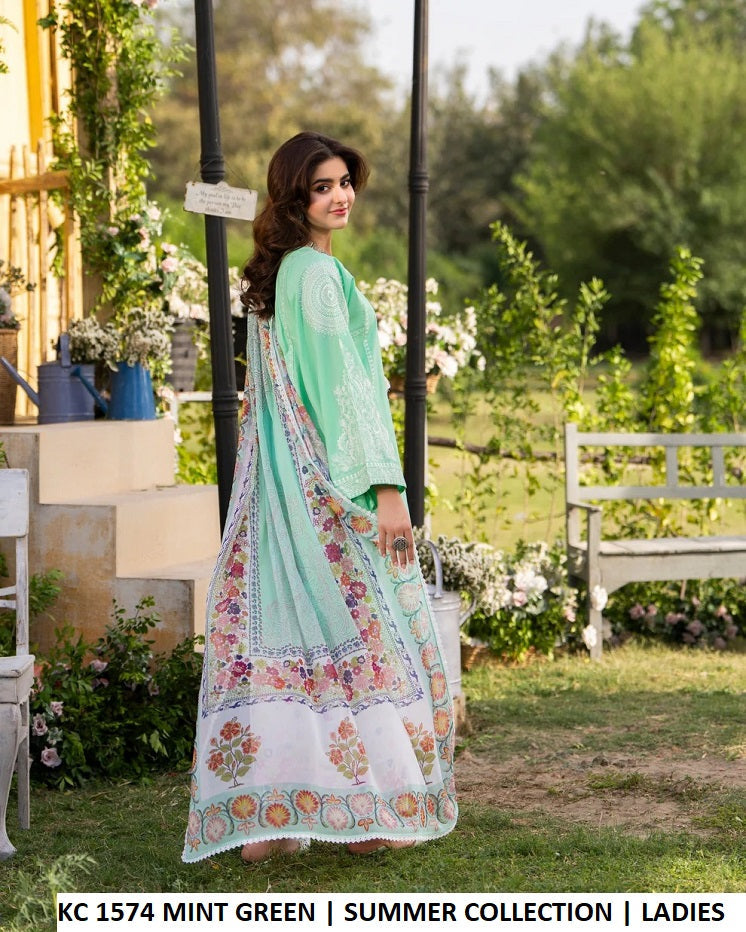 KC Sunehri 1574 Mint Green - Mint Green Embroidered 3-Piece Women's Pakistani Suit