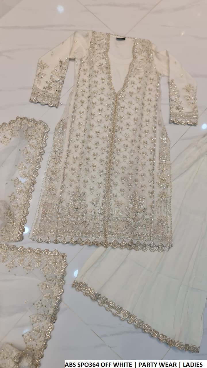 Off white organza Pakistani women's straight shirt with plazo back view