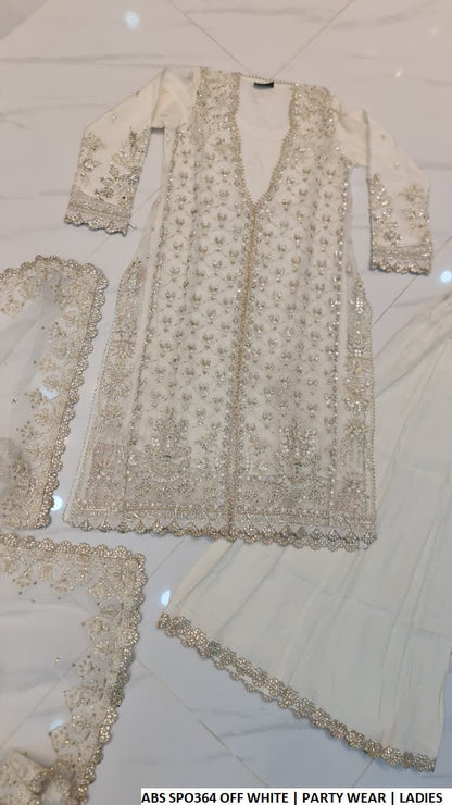 Off white organza Pakistani women's straight shirt with plazo back view