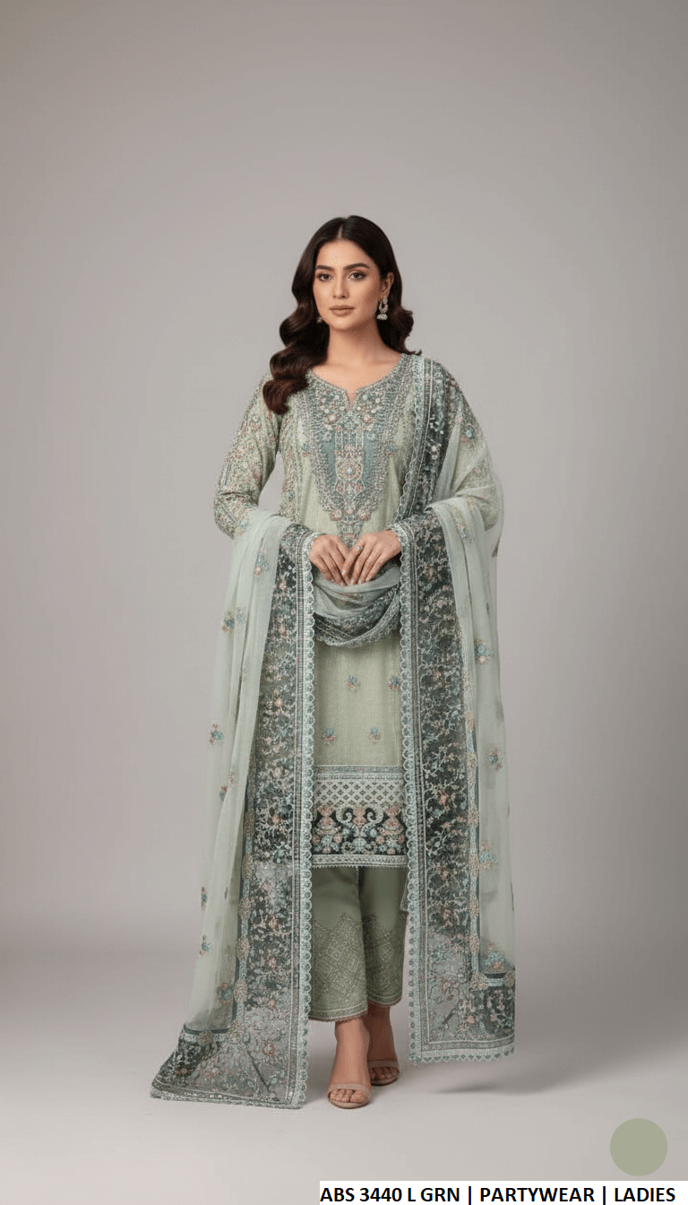 Organza straight shirt plazo light green - Pakistani women's elegant formal wear with grip plazo and organza dupatta front view