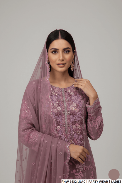Lilac chiffon Pakistani women's casual straight shirt side view