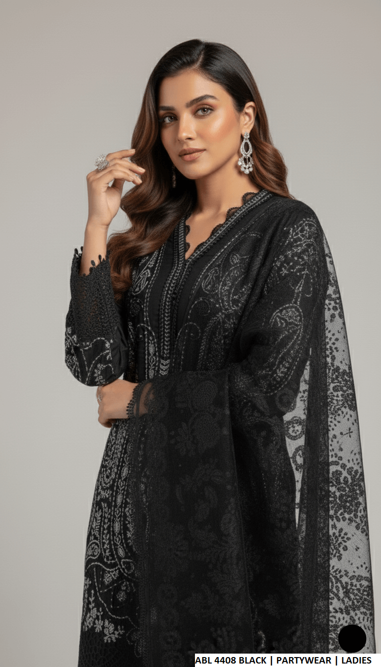 Black chiffon Pakistani women's straight shirt side view