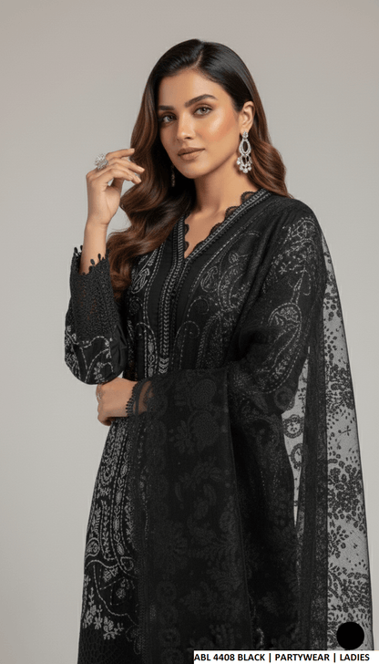 Black chiffon Pakistani women's straight shirt side view