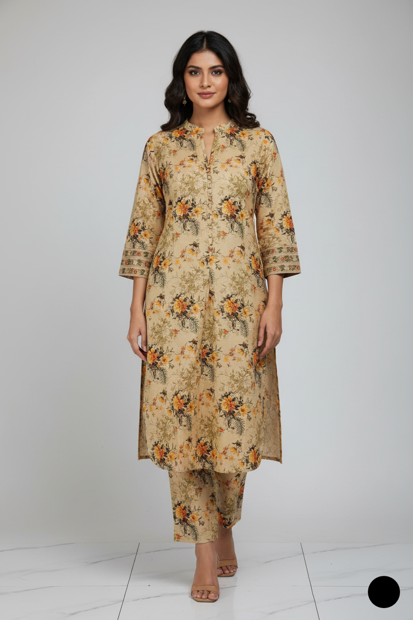 Lawn 2-piece printed - Pakistani women's casual summer outfit with cotton trouser and lawn dupatta front view