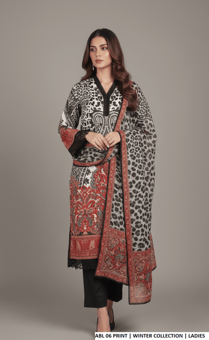 Pakistani women's printed lawn straight casual outfit back view