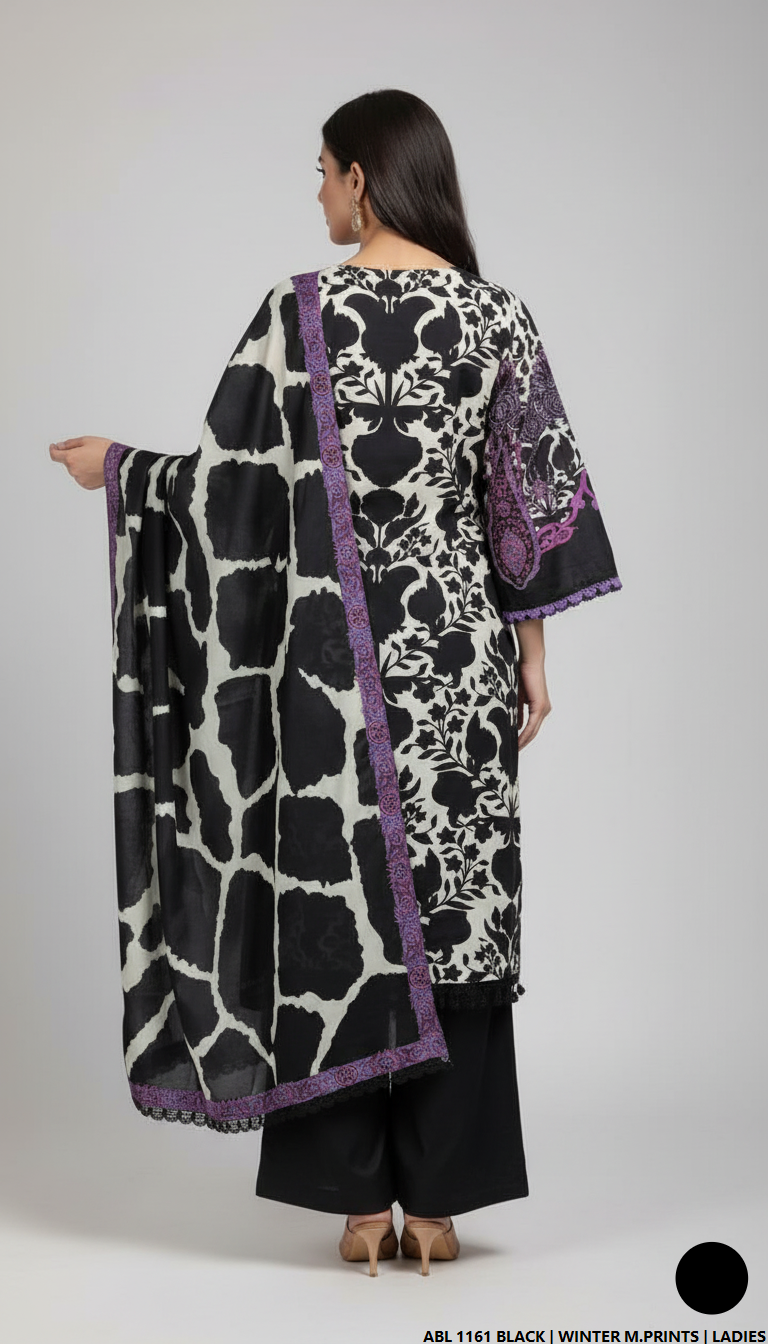 Pakistani women's printed lawn straight casual outfit back view