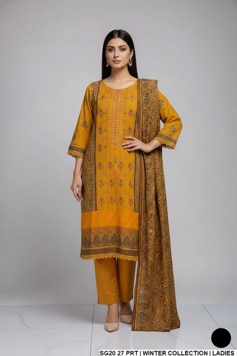 Dhanak A-Line suit SG20 27 - elegant Pakistani women's dress with shawl front view