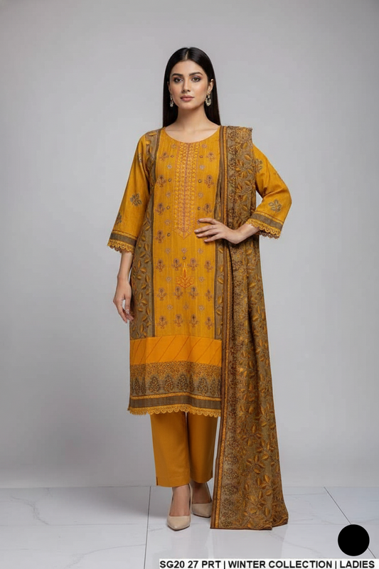 Dhanak A-Line suit SG20 27 - elegant Pakistani women's dress with shawl front view