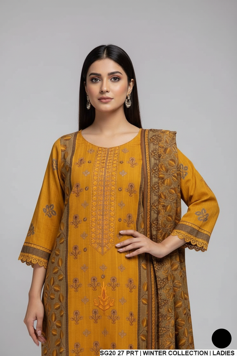 SG20 27 Dhanak women's A-Line Pakistani outfit with shawl side view