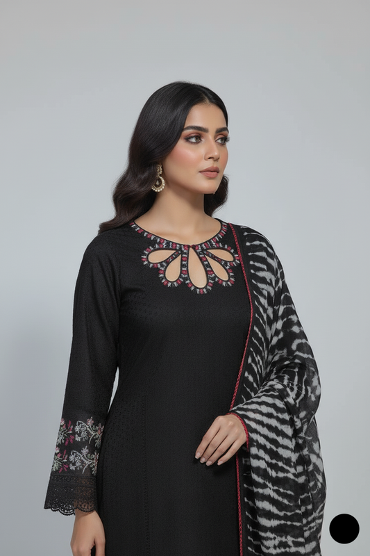 Black lawn Pakistani women's A-Line casual shirt side view