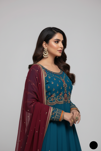 Zinc grey chiffon Pakistani women's straight shirt with plazo side view
