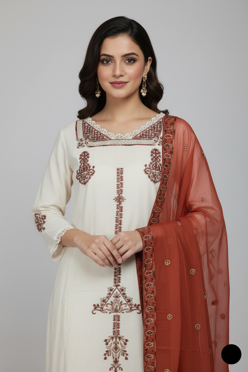 Off white lawn Pakistani women's A-Line casual shirt side view