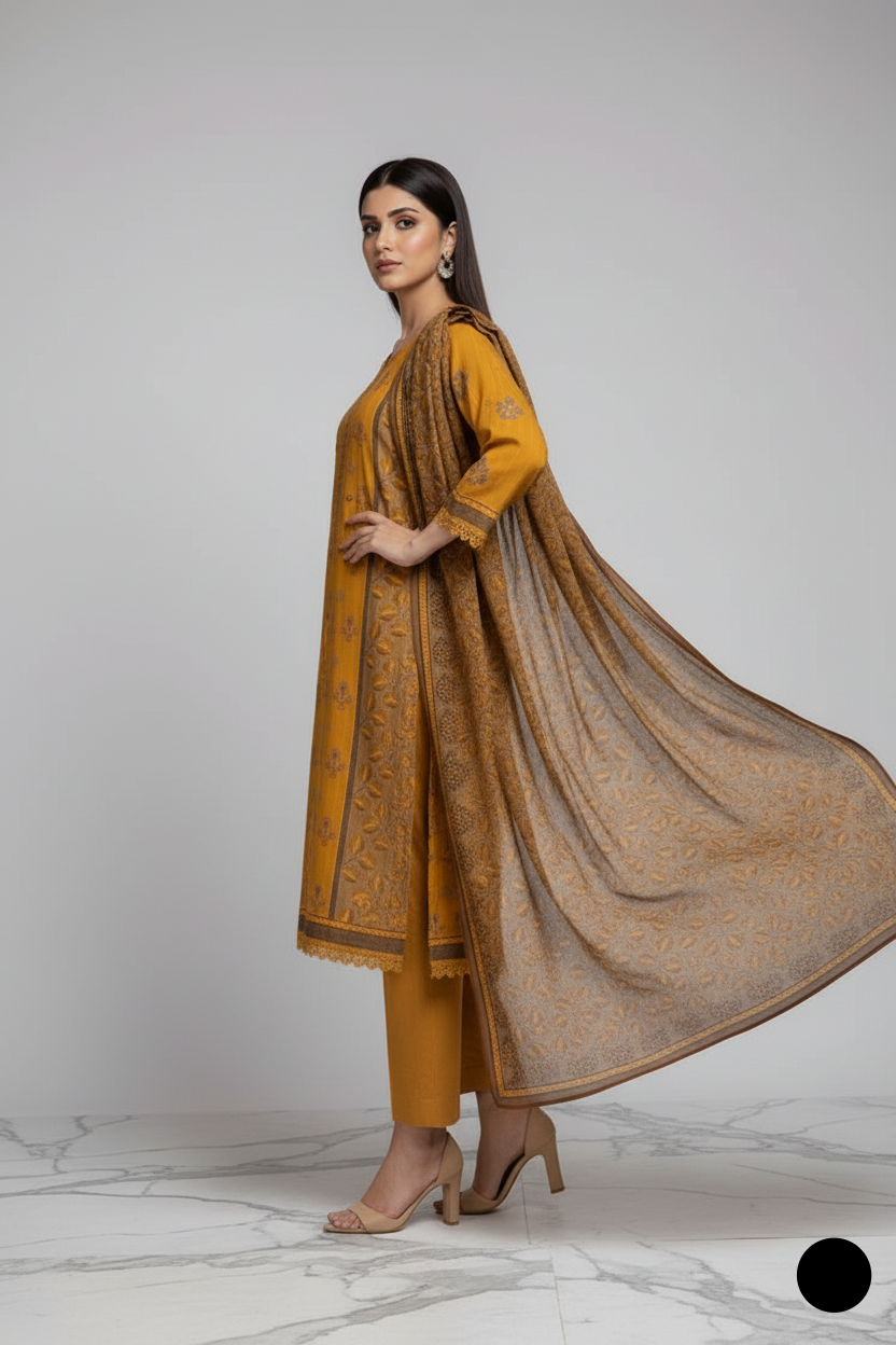 SG20 27 Dhanak A-Line Pakistani women's 3-piece suit with shawl back view