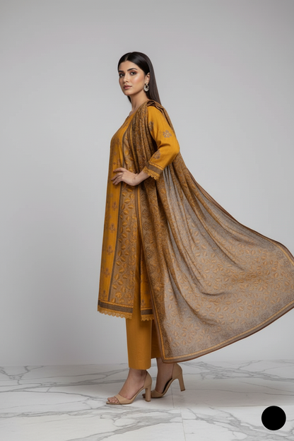 SG20 27 Dhanak A-Line Pakistani women's 3-piece suit with shawl back view
