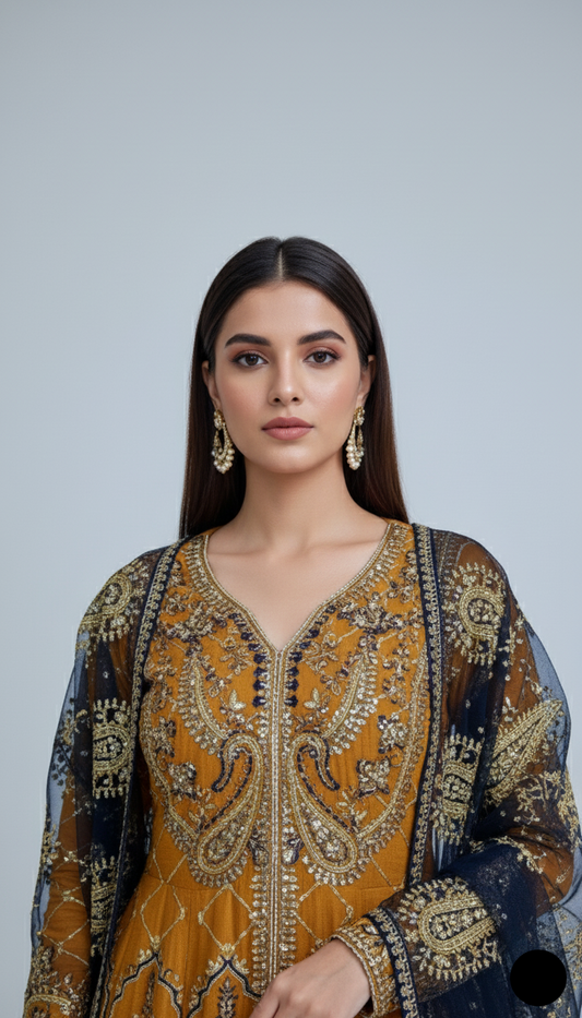 ABS 2766 chiffon Pakistani women's frock with grip plazo side view