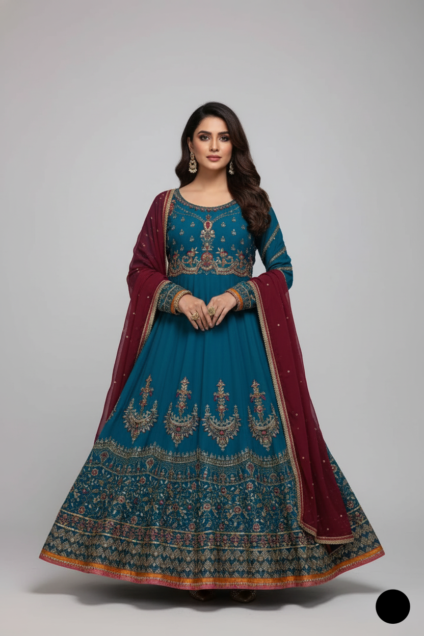 Chiffon straight shirt plazo zinc grey - Pakistani women's party wear with viscose plazo and chiffon dupatta front view