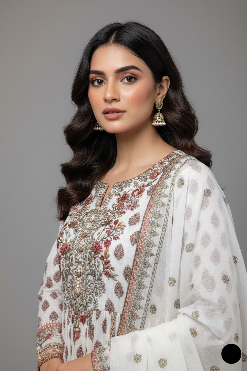 Pakistani women's chiffon printed straight shirt with plazo side view
