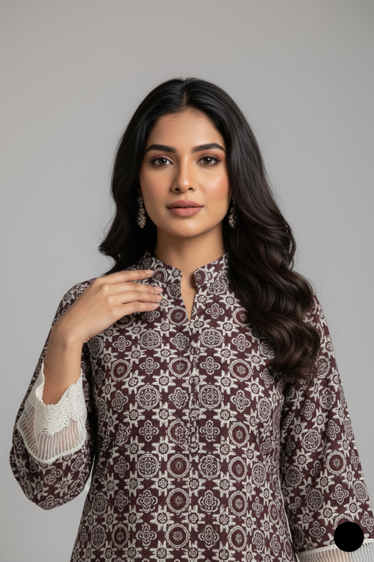Pakistani women's lawn A-Line printed casual shirt side view