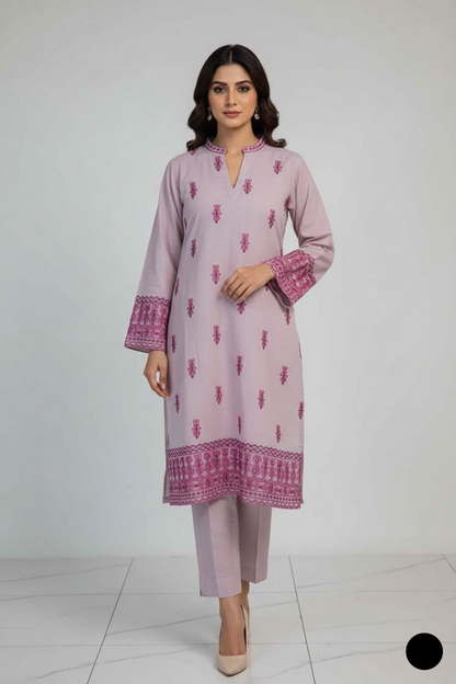 Silk short shirt farshi shalwar lilac - Pakistani women's traditional formal outfit front view
