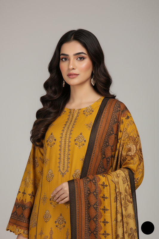 Dhanak straight shirt SG20 30 - Pakistani women's winter suit with digital shawl side view