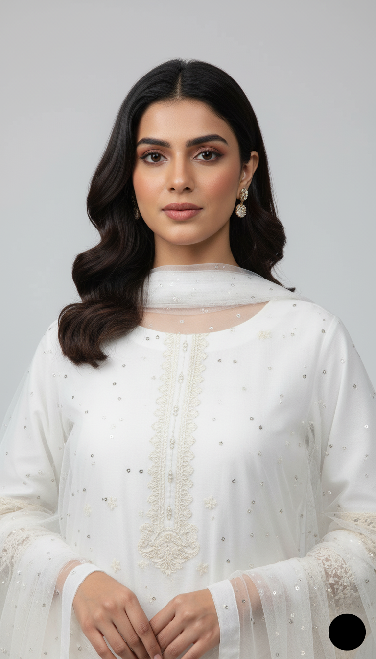 White lawn Pakistani women's A-Line casual shirt side view