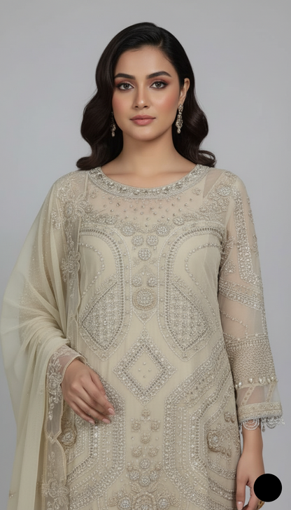 Fawn chiffon Pakistani women's straight shirt side view